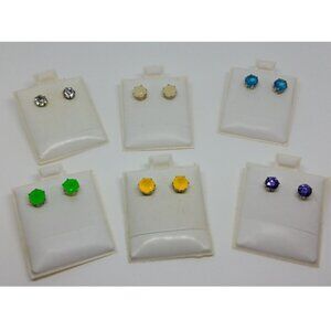 NEW old stock bundle lot 6 fun colorful stud/post rhinestone earrings trendy.